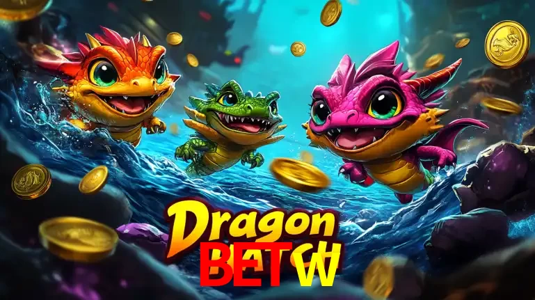 Arte promocional do jogo Dragon Hatch com três adoráveis dragões bebês nadando entre moedas de ouro, um dos slots mais divertidos para jogar no cassino betw.
