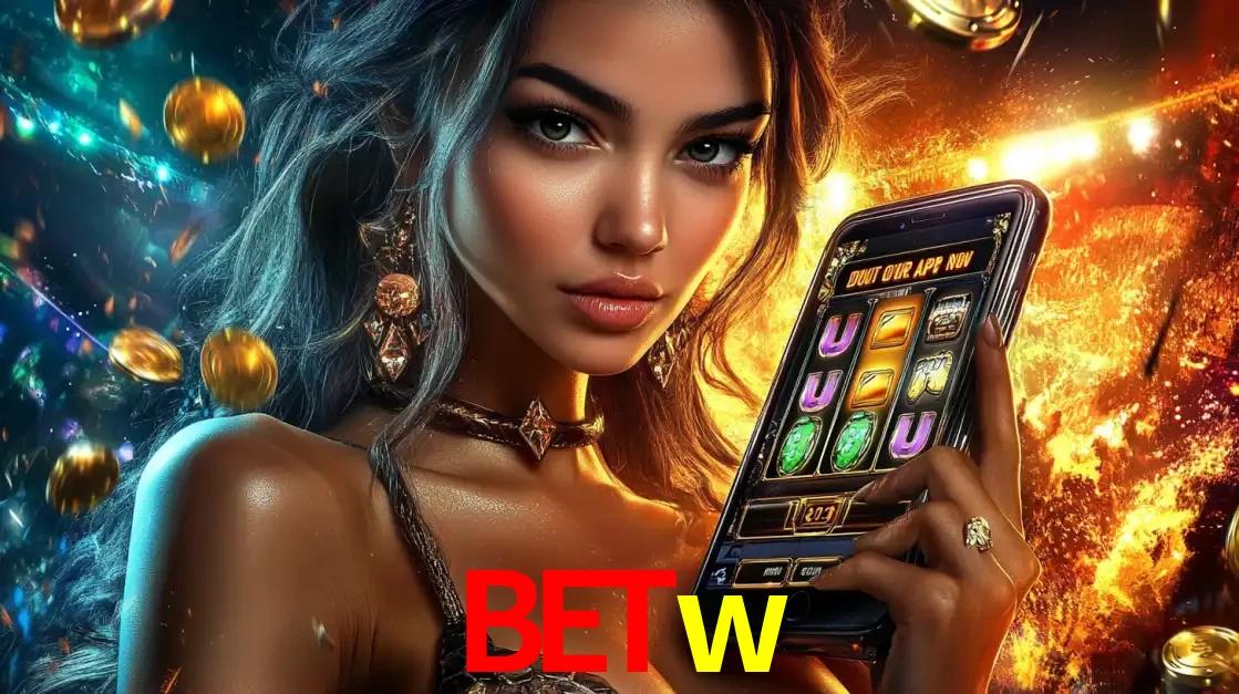 Mulher elegante mostrando um jogo de caça-níqueis em seu smartphone, destacando a experiência de cassino móvel oferecida pelo aplicativo betw.